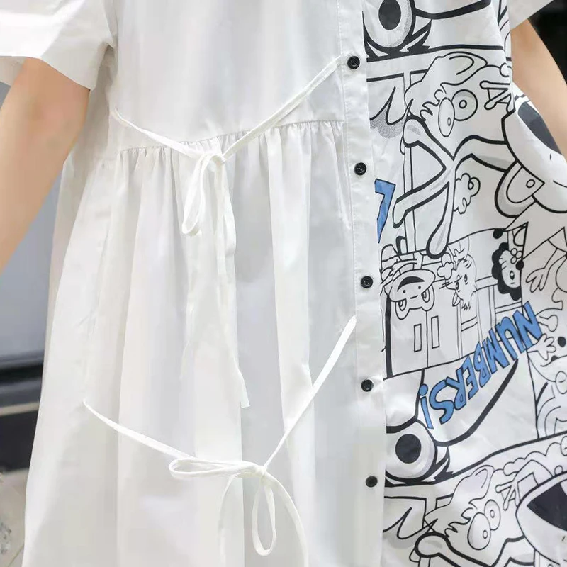 

CHICEVER Pattern Dress For Women Lapel Short Sleeve Hit Color Bandage Streetwear Designer Dresses Female 2021 Summer Clothes New