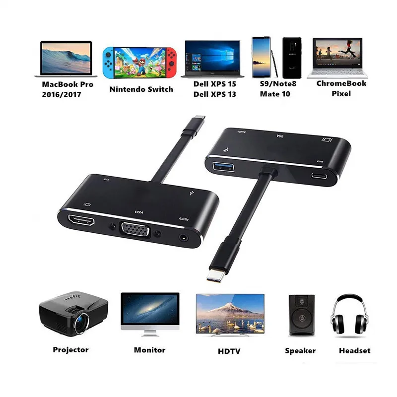 TRUMSOON Type-C to HDMI-compatible 4K VGA Adapter USB C 3.0 Dock for MacBook TV Samsung S20 Dex Huawei P30 Xiaomi 11 Nintendo |