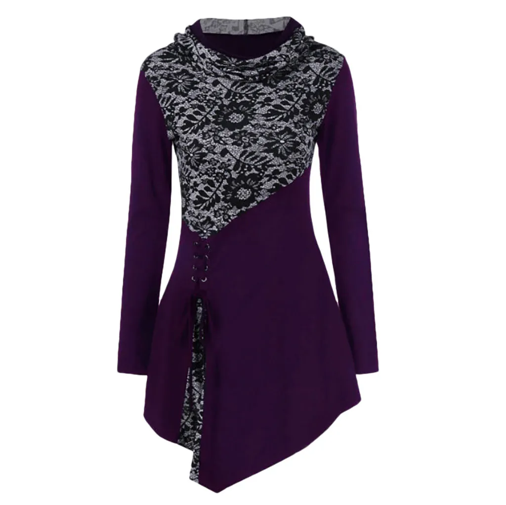 Женская блузка зимняя Асимметричная Повседневная туника с круглым вырезом топы