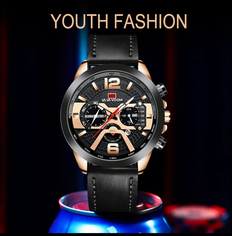 

VA VA VOOM 230 New 6-Pin Casual Sports Men's Watch Luxury Business Belt Calendar Quartz Men's Clock Wristwatch Male