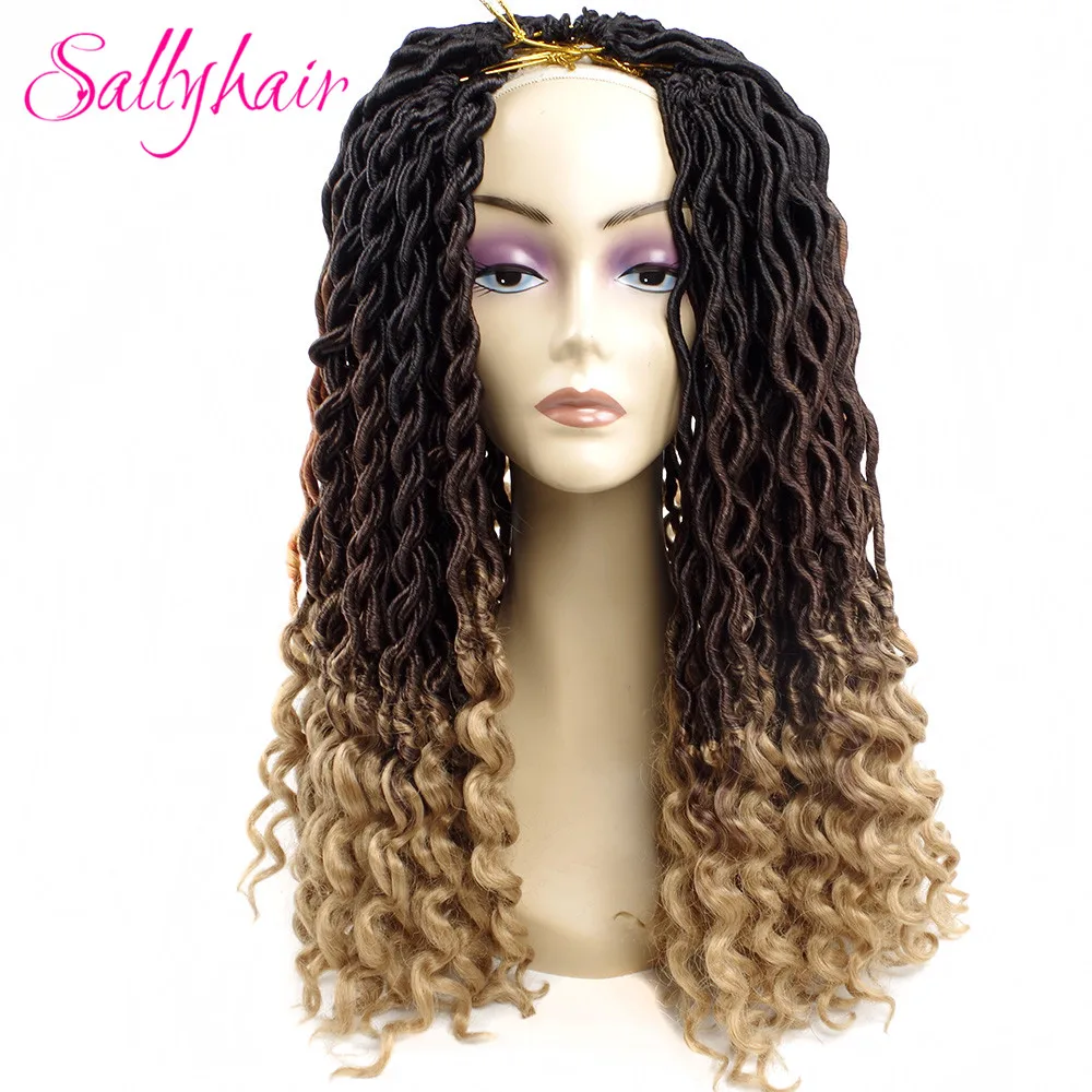 

Sallyhair 24 Strands/Pack Faux Locs Curly Crochet Braids Hair Extension Synthetic Soft Ombre Braiding Hair Loose End