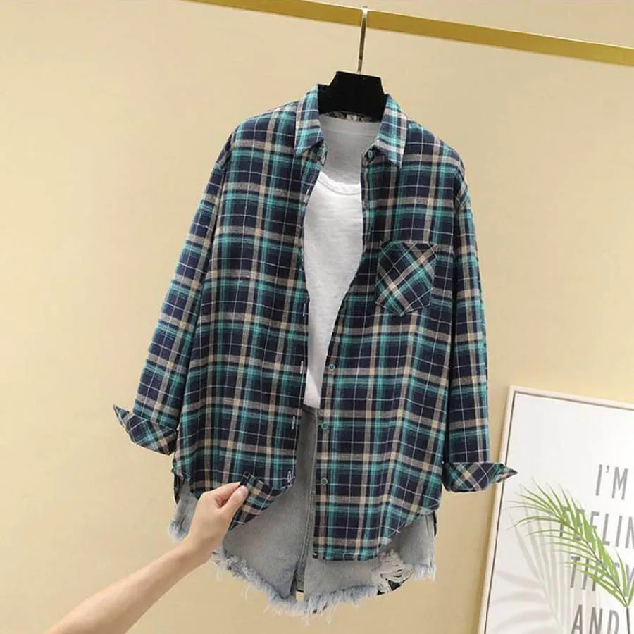

DIOROBBEN fashion woman blouses 2020 Excellent Quality pure cotton Women Plaid Shirt Casual Long Sleeve Shirt Tops Lady Clothes