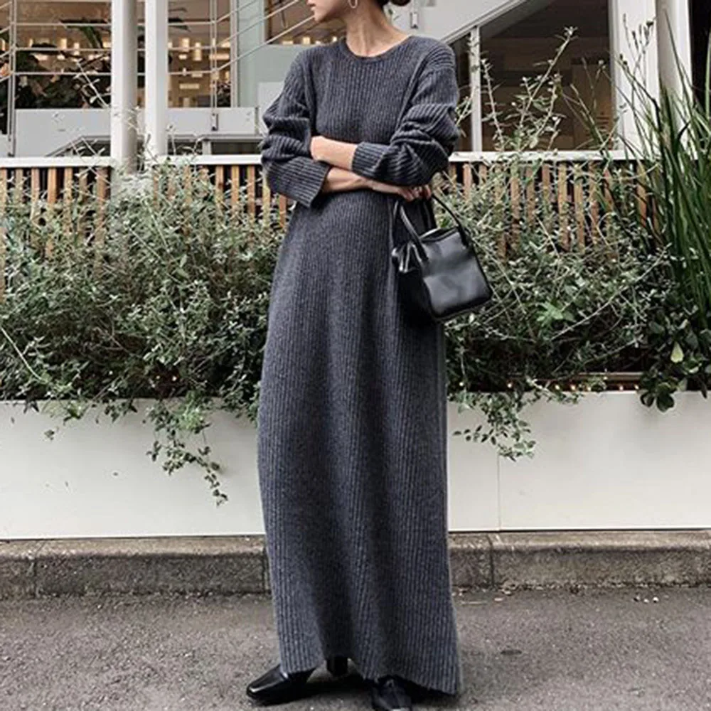 Вязаное платье свитер женское элегантное корейское офисное пуловер с открытой