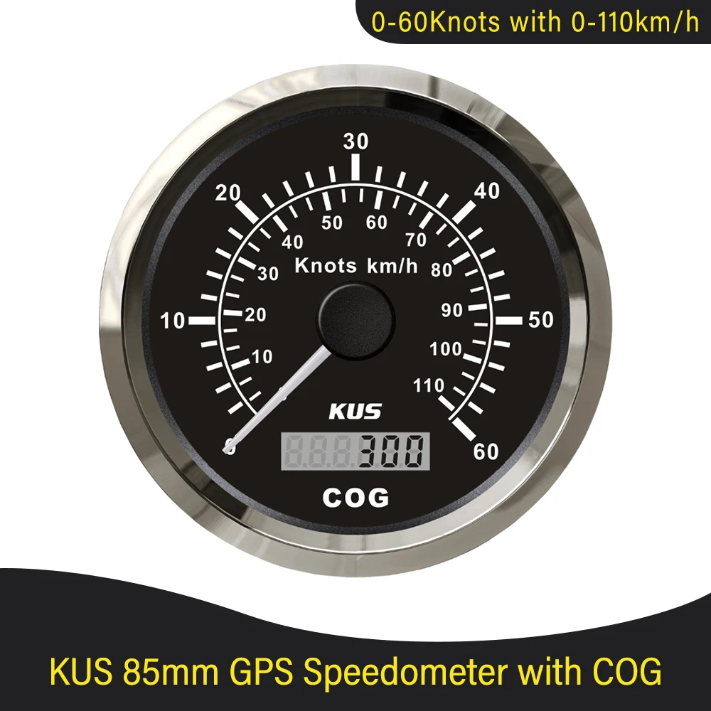 

KUS 3-3/8" Universal 85mm GPS Speedometer 0-60KNOTS for Marine Boat Ship Yacht Vessels 12V 24V RED/YELLOW Backlight Waterproof