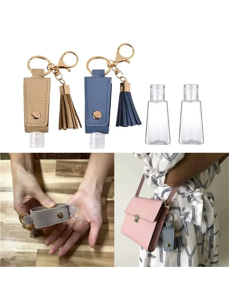 

2Pcs Portable Travel Bottle Empty Squeeze Plastic Bottle Keychain Holder with Tassel Refillable Bottle Container Clips