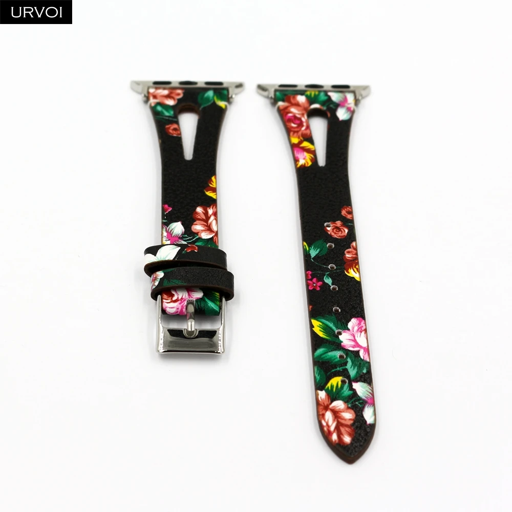Green P flower S Кожаный ремешок URVOI для apple watch серии 4 3 2 1 ремешок для iwatch 40 мм 44 мм модель дизайн т отверстие кожа девушки запястье - Цвет ремешка: Green P flower S