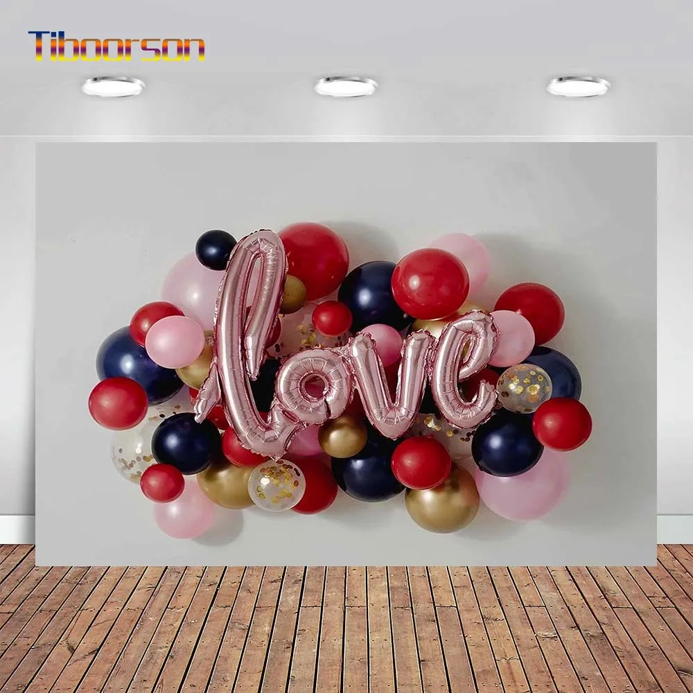 Фон для фотосъемки с изображением красного цвета надписью Love сердца Воздушные