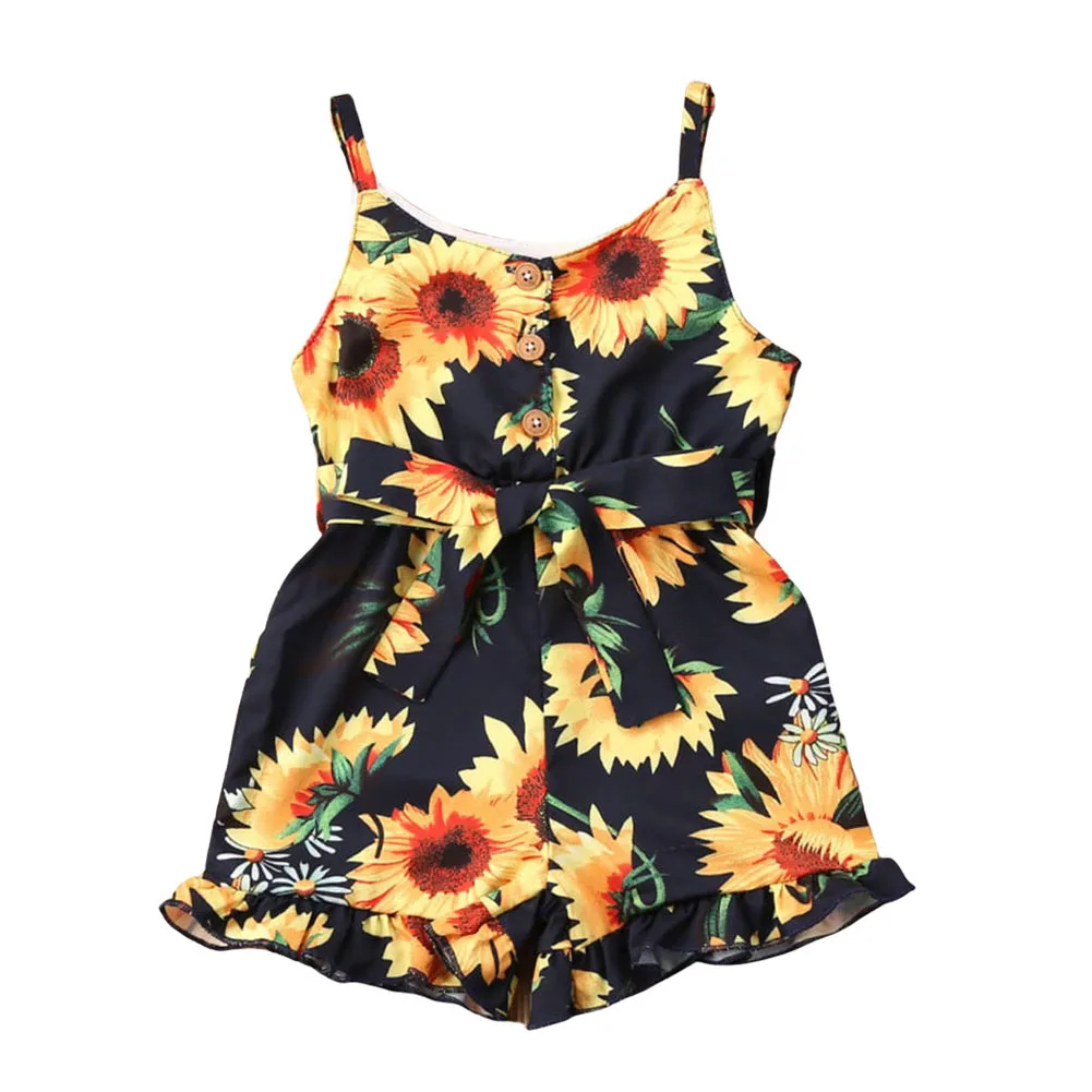 

Baby Romper Summer Toddler Girl Sunflower Print Sleeveless Jumpsuit Overall Outfits