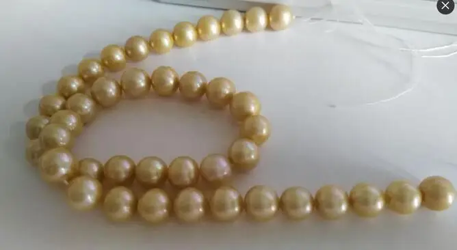Великолепное круглое Золотое жемчужное ожерелье с южным морем 10-11 мм 18 дюймов 14k