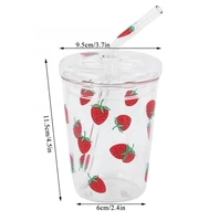 320ml strawberry glass girl star letter pattern glass with straw juice milk tea coffee wine creative cup gift for childen