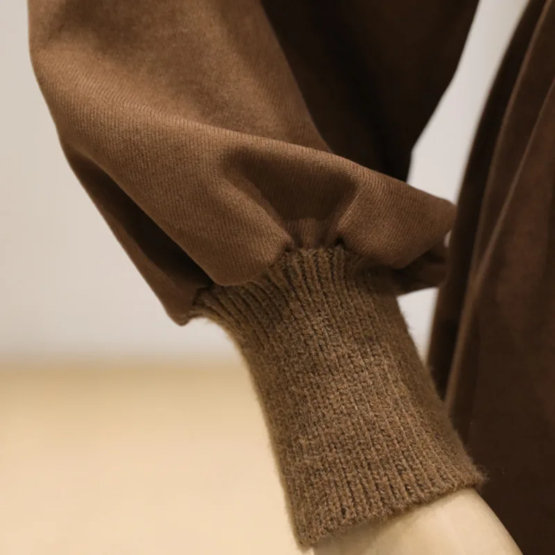 

2021 New Spring Autumn Fake Two-piece Knitted Patchwork Korean Elegant Lady Sweater Dress Lantern Sleeve Sashes Bow Long Dress