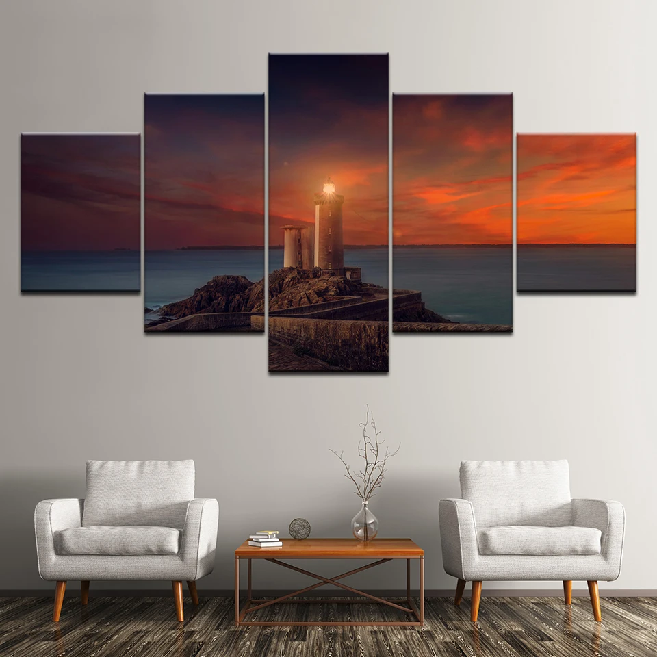 Картина на холсте морской светильник дом в ночное время пейзаж 5 шт. настенная