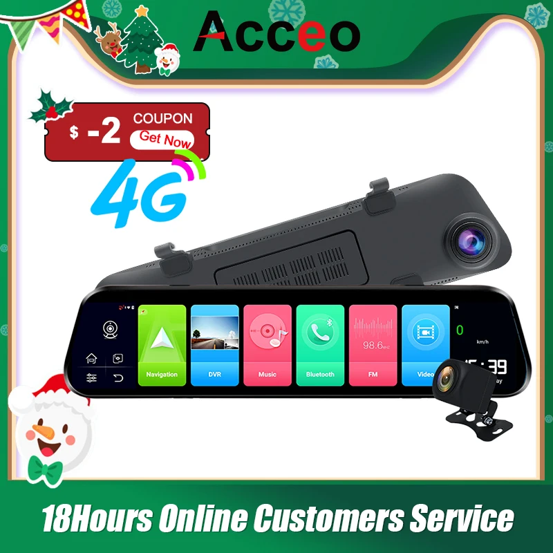 

Автомобильный видеорегистратор-зеркало ACCEO D14, 12 дюймов, 4G, Android 8,1, GPS-навигация, видеорегистратор с двойным объективом, поддержка камеры задн...
