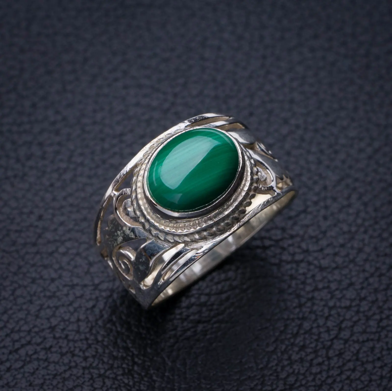 

StarGems Natural Malachite Handmade 925 Sterling Silver Ring 6.5 E2978