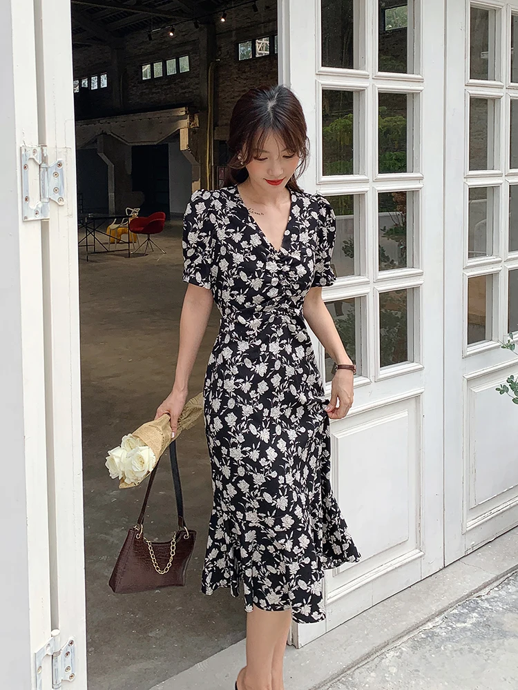 

Shimaga's Beach Skirt: Slim Waist, Covered Meat, Seaside Holiday Skirt Temperament, Floral Chiffon Dress, Women's Summer