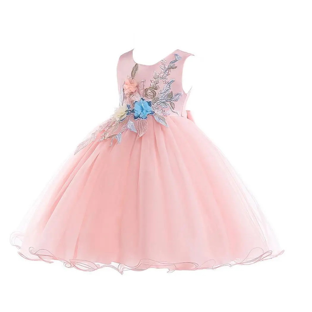 Girls Casual O-neck Sleeveless Embroidery Print Swing Mesh O-Neck Hem Party Cute Layering Dress | Детская одежда и обувь