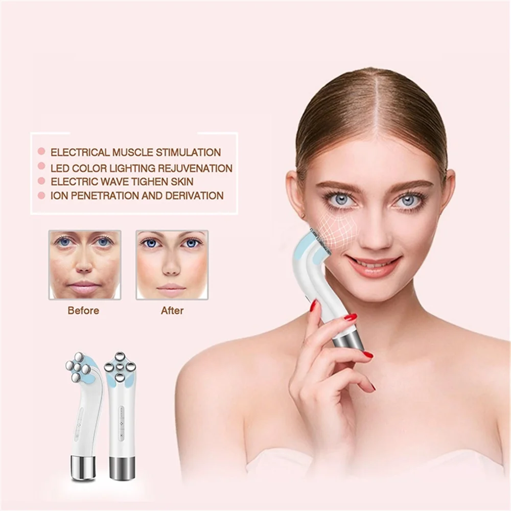 Beste Roestvrij Staal Draagbare Elektrische Ultrasone Trillingen Rf Ems Led Facelift Massage Machine Beauty Anti-Rimpel Facial Massager