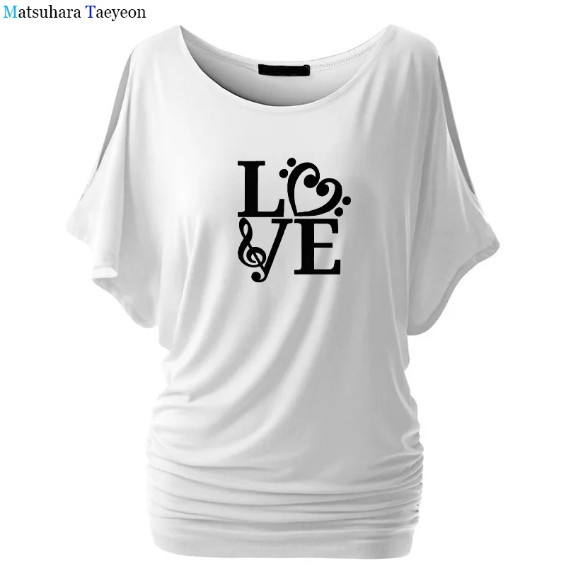 

Love Music Heart Graphic Print T-Shirt Women Music Lover Gift O-Neck Tshirt Tops for Female Streetwear Batwing Sleeve Tees