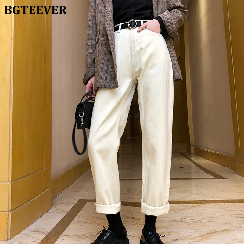 BGTEEVER корейские шикарные прямые джинсы для женщин с поясом плотные вельветовые