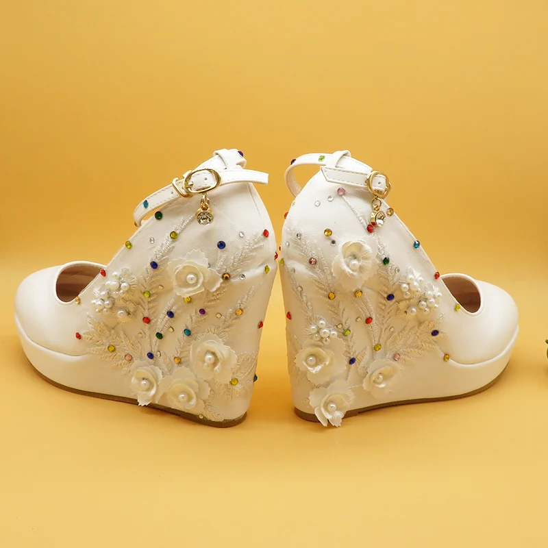 

BaoYaFang 2019 Autumn New arrival flower women wedding shoes Wedges shoes woman High heels Pumps Female party dress shoes