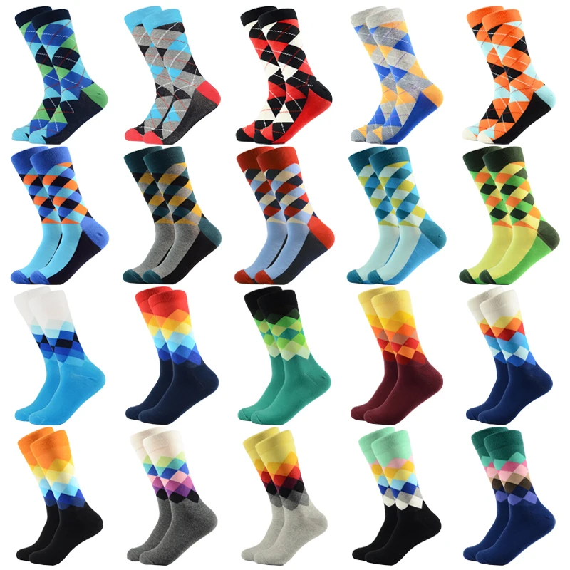 

Men Funny Socks Fine Paragraph Diamond Pattern Argyle Three-Dimensional Tube Geometric Large Size Cotton Business Leisure Socks