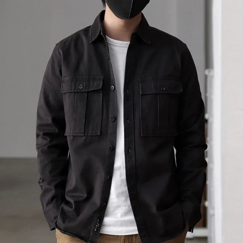 

Mens Cargo Work Shirts Button Down 2021 New Military Shirt Men Long Sleeve Casual Dress Shirt Men Solid Color Retro Shirt Pocket