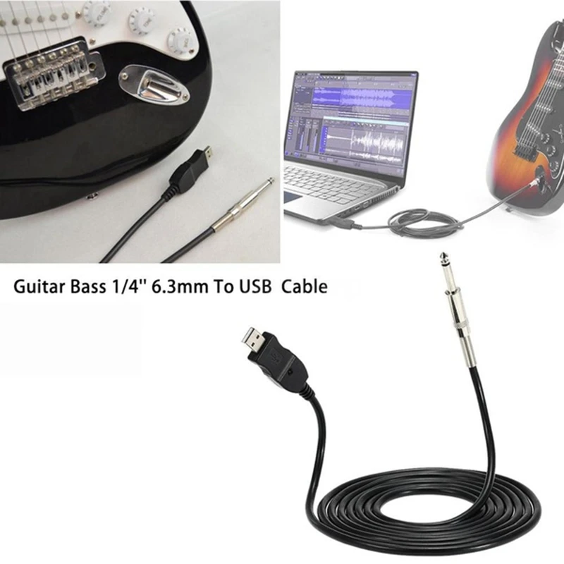 W780 3m Guitar Bass 1/4'' 6.3mm Jack To USB Connection Instrument Cable Adapter | Data Cables