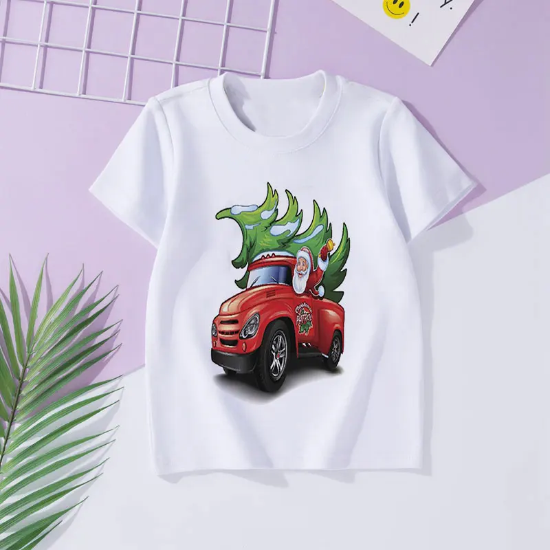 

Santa Claus In A Pickup Truck Funny Christmas Tshirt Kids Beautiful Elk Girls Tshirt Gifts Color Printed Simple Boy Tshirts Kids