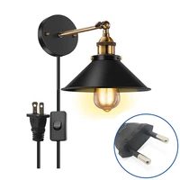 vinatge loft wall sconce lamp with plug in 1 8m cord black industrial light for home e27 living room bedroom fixtures