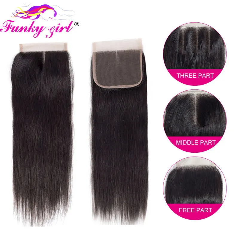 Волнистые волосы для девочек 3 пучка с кружевной застежкой прямые закрытыми