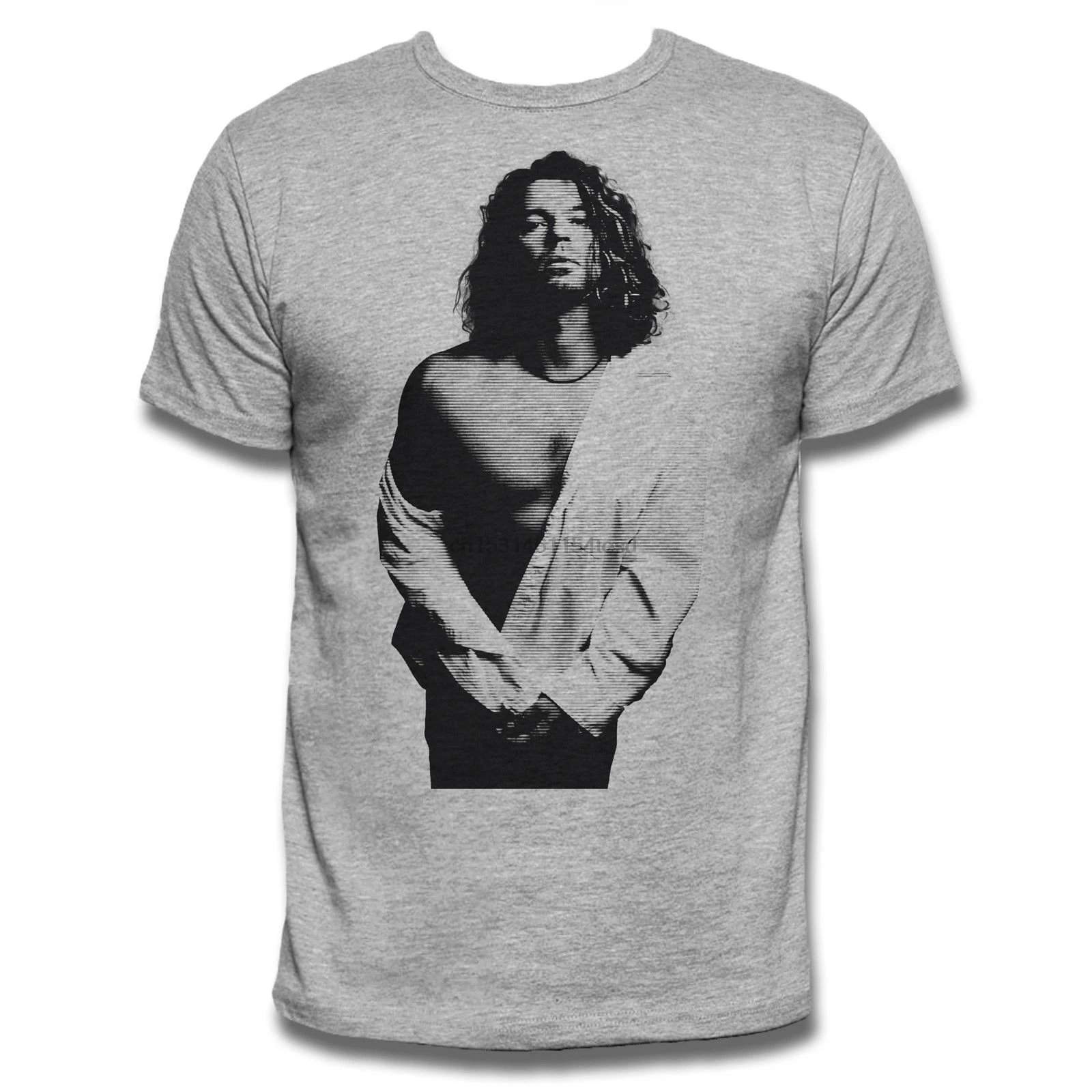 Майкл Хатчинс серого цвета INXS футболка с гитарой рок музыки культ 80 х 90 крутые