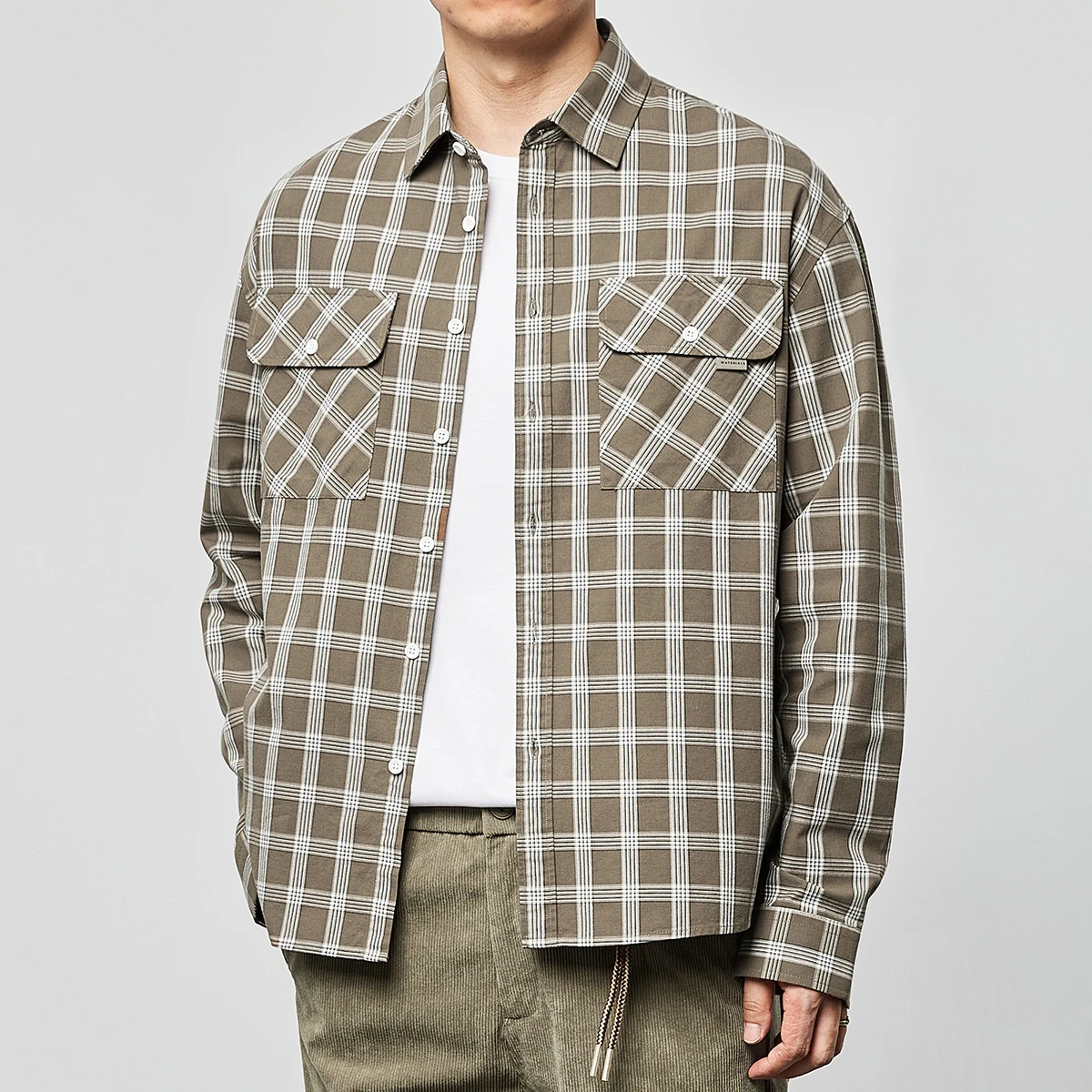 

men's shirt spring autumn casual blouses Long sleeve Shirts Men double pocket plaid shirt men clothing