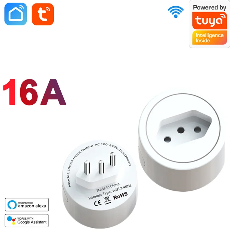

Smart Wifi Plug Brazil 16A with Power Monitor Function Smart Life App Remote Control Socket Outlet Works with Alexa Google Home