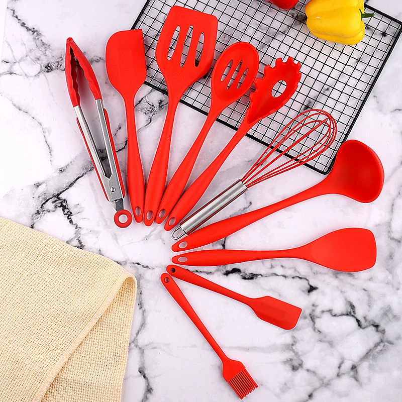 

Silicone Red Cookware Set Non Stick Cute Home Kitchen Cookware Set High Quality Convenient Kookgerei Cooking Utensils