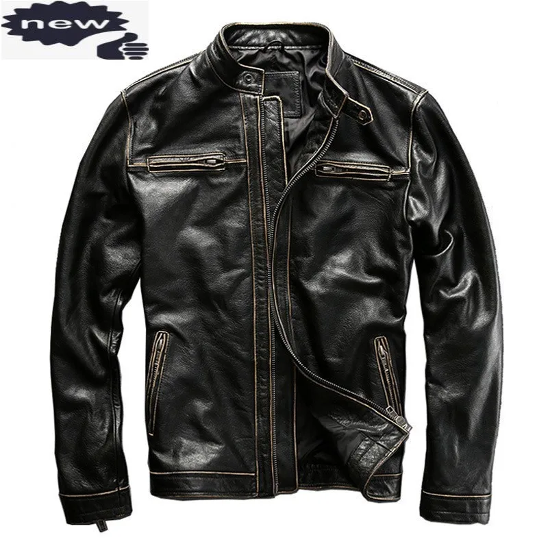 

Fashion New Arrival Slim Fit Stand Collar Mens Cow 100% Real Leather Jackets Motorcycle Biker Coat For Male Chaqueta De Cuero