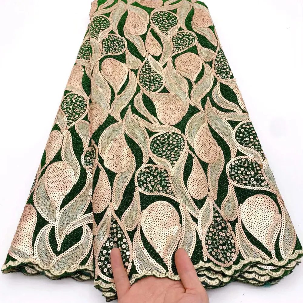 

Горячая Распродажа, темно-зеленый цвет, африканские блестки, кружевная ткань, высшее качество, кружевная отделка, африканская вышивка, сетч...