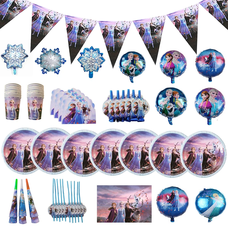 

DIsney Frozen Theme Party Disposable Tableware Anna Elsa Children's Birthday Party Plate Straw Blowout Baby Shower Girl Supplies