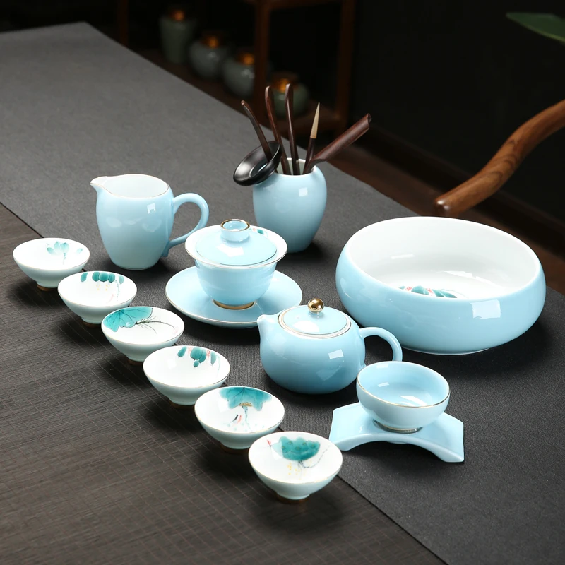 

Vintage Chinese Tea Cup Set Flower Ceramic Tea Ceremony Gift Teapot Simple Kung Fu Tea Set Porcelain Juego De Te Teaware DG50TS