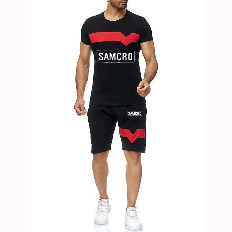 

SOA Sons of anarchy SAMCRO 2021 Summer Fashion Men Sport Suits Harajuku Short Sleeve T-Shirt Shorts 2 Piece Leisure Clothing