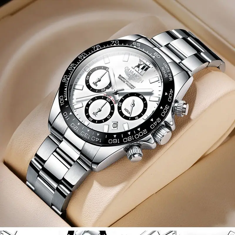 

GUANQIN sport watches for men waterproof chronograph watch movement quartz sapphire fashion metal strap luminous date dial