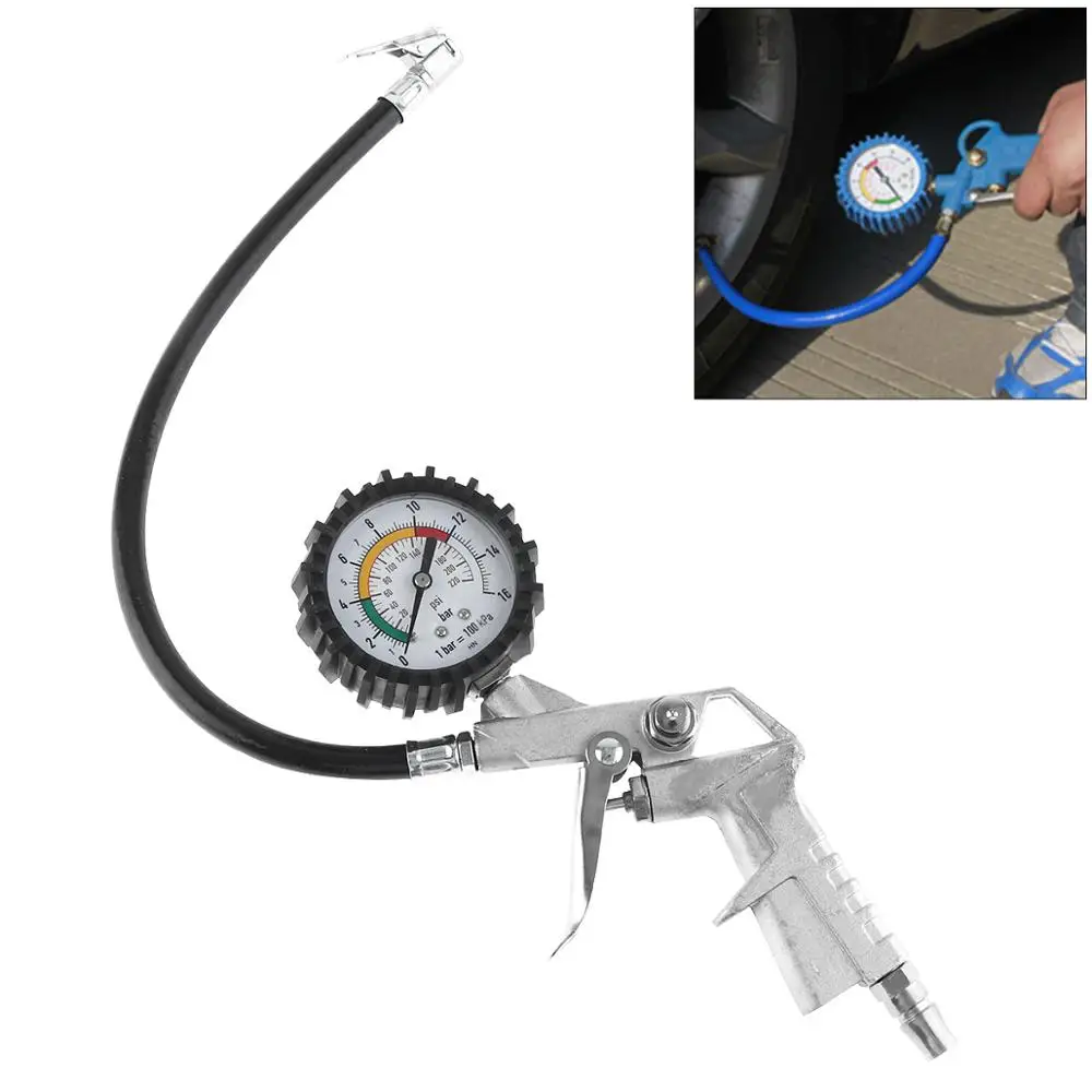 

220 Psi Vehicle Auto Car Tire Air Pressure Gauge Motorcycle Bicycle Bike Tyre Meter Tester Diagnostic Tool with Inflating Gun