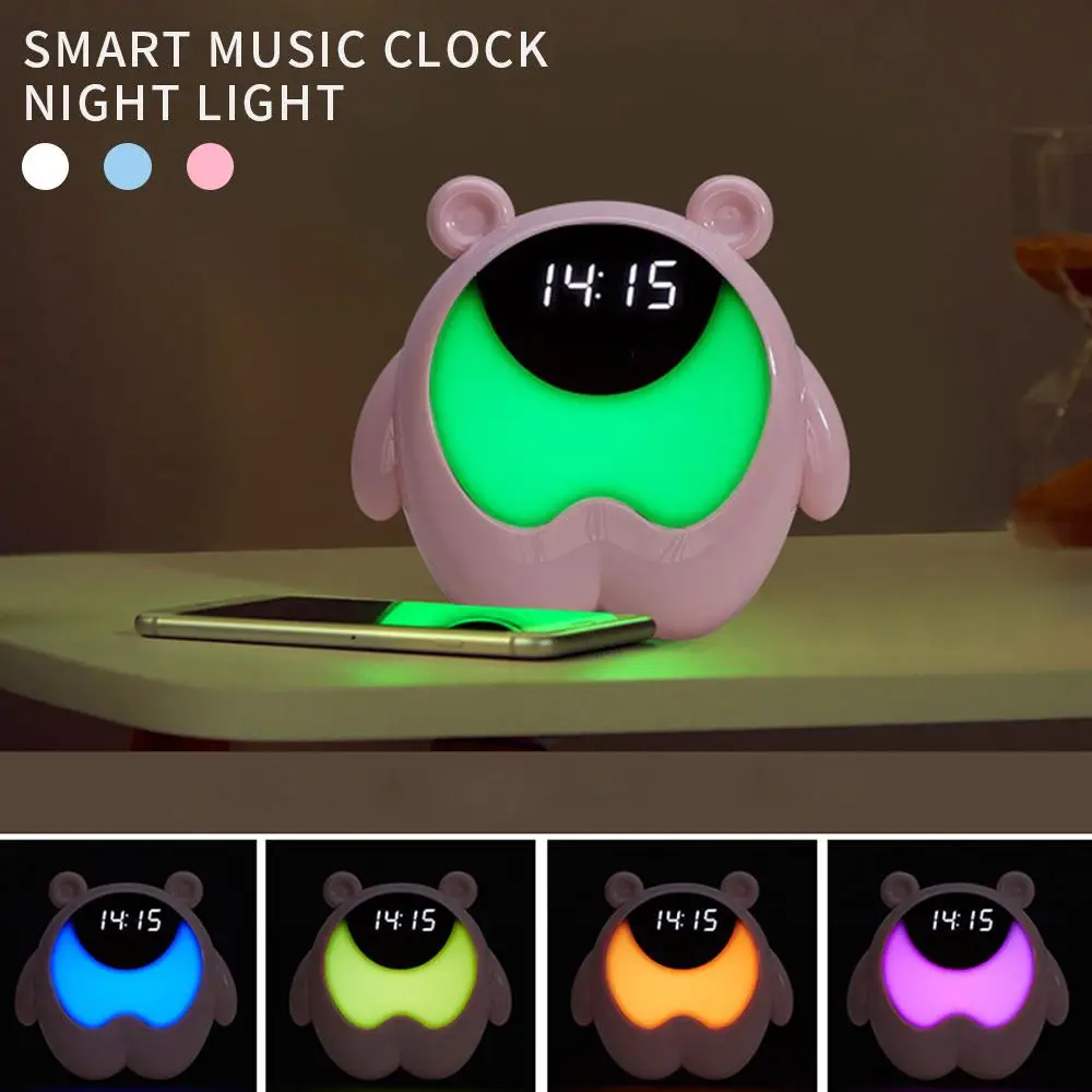 

2020 New Arrivals Night Light RGB LED Alarm Clock Table Lamp Gift ABS+PC White Cute Anti-Sleep Home Decor Sky Blue USB Charging