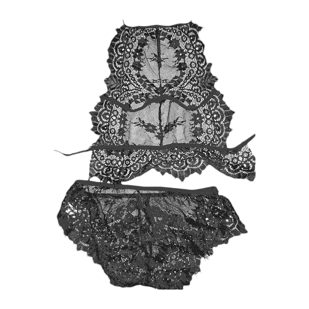 2Pcs Women Sexy See-Through Halter Eyelash Lace Bra Top Briefs Erotic Underwear pattern very beautiful and stylish sex toys |