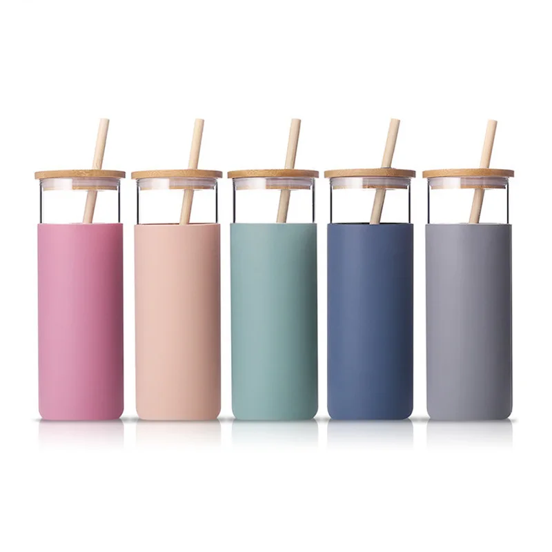 

Portable Glass Coffee Cup Mugs Creative Outdoor Travel Coffee Cups Water Bottler With Bamboo Lid Straw Heat Resistant Glass Cups