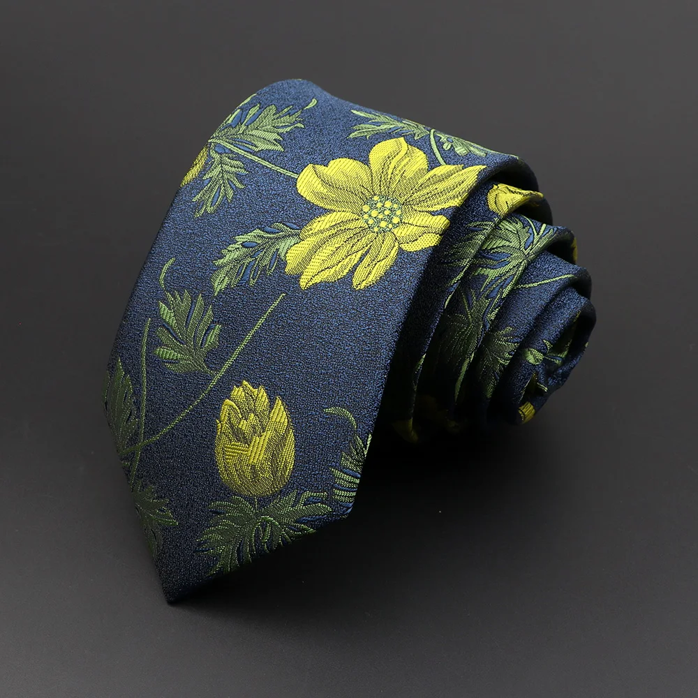 Tie For Men Classic Floral 7cm Ties Leaf Printed Navy Green Red Jacquard Necktie Business Party Wedding Suit Accessories Gift images - 6