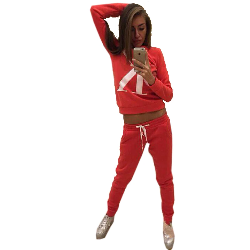 Осенне зимняя Женский комплект 2 шт. толстовка с капюшоном брюки буквенным