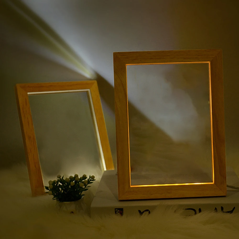 

LED Photo Frame Lights Ornaments Valentine's Day Gift Creative Acrylic Wooden USB Table Lamp Room Lamp Party Supplies Novelty