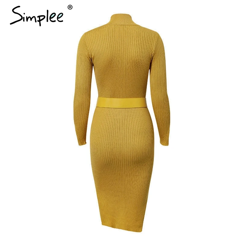 Осенне зимнее облегающее платье Simplee элегантное длинное трикотажное с разрезом