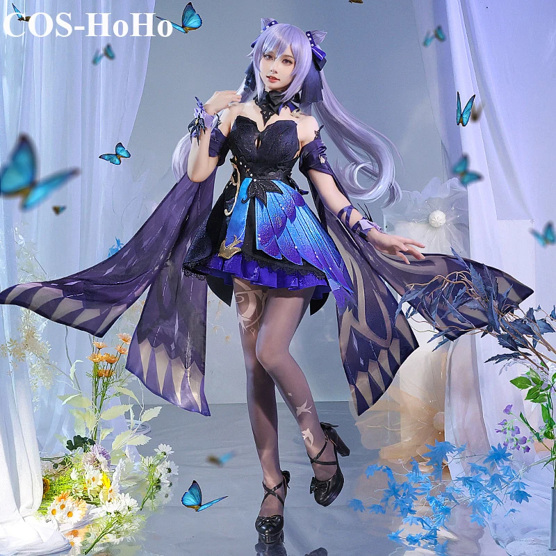 

COS-HoHo Anime Genshin Impact Keqing New Skin Game Suit Elegant Dress Uniform Cosplay Costume Halloween Party Outfit For Women