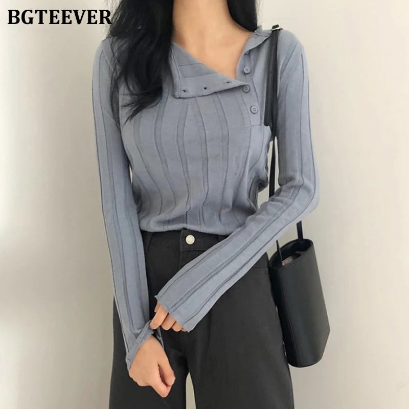 BGTEEVER 2019 осенне-зимний тонкий свитер Женский вязаный джемпер с длинным рукавом и